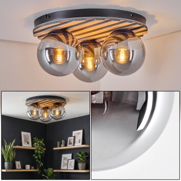 Rafon lampa sufitowa, kula świetlna wygląd drewna, czarny, 3-punktowe