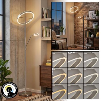 Melak lampa stojąca, lampka do czytania LED nikiel matowy, 2-punktowe