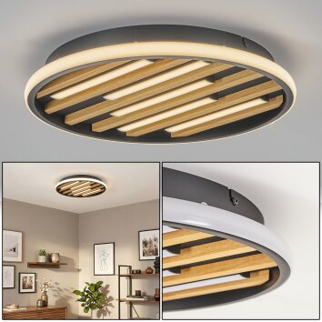 Velani plafon LED, lampa sufitowa z drewnianymi lamelami, okrągła ø 41 cm
