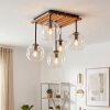 Boho lampa sufitowa Koyoto, drewniana lamelowa podstawa w kolorach naturalnych, 5 kloszy