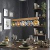 Koyoto lampa wisząca z drewnianą belką, 5 kolorowych szklanych kloszy, 95 cm