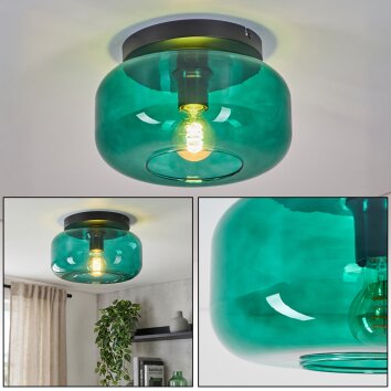 Boza lampa sufitowa z ciemnozielonym szklanym kloszem, średnica 28 cm