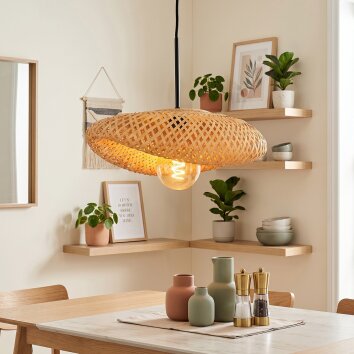 Bauro lampa wisząca E27, organiczny pleciony klosz, długość 40 cm