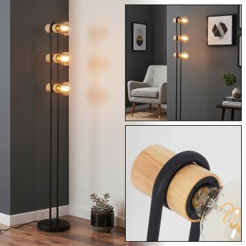 Voril 3-punktowa lampa podłogowa retro E27, smukły słup, wysokość 141,5 cm