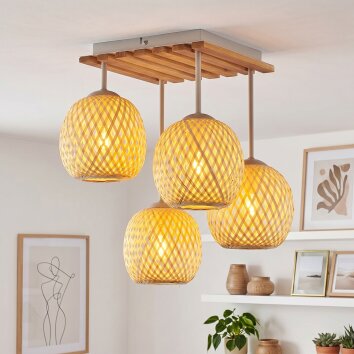Basto lampa sufitowa bambusowa boho, 4-punktowa z plecionymi kloszami