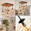 Lampa sufitowa Gastor z drewnianą osłoną lamelową i 5 bursztynowymi kloszami szklanymi