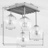 Lampa sufitowa Koyoto z drewnianymi lamelami i 4 kloszami nad stołem jadalnianym