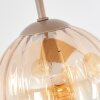 Lampa sufitowa Koyoto z drewnianymi lamelami i 4 kloszami nad stołem jadalnianym