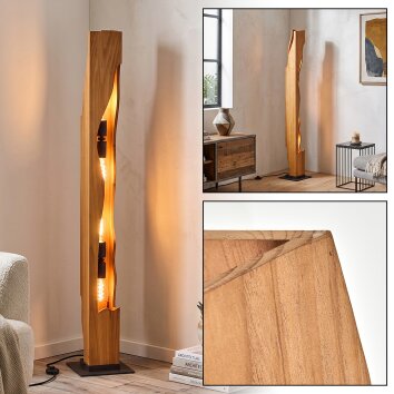 Lampa stojąca Sernadelo z boho-drewnianą kolumną i falistymi wycięciami