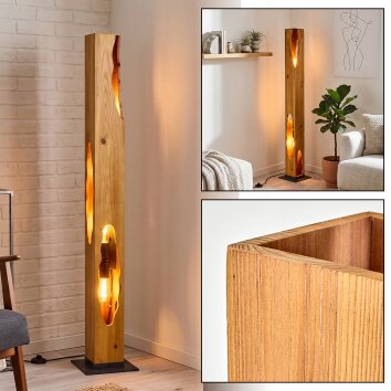 Naturalna drewniana lampa stojąca Sernadelo z falistymi wycięciami, 4 oprawkami E27