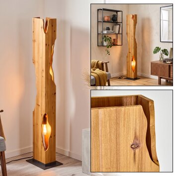 Boho lampa podłogowa Sernadelo z naturalnego drewna jodłowego z wycięciami