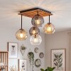 Klasterowa lampa sufitowa Koyoto, 5 bursztynowych, przydymionych i przezroczystych kloszy