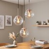 Piaskowa lampa wisząca Gastor, 3 kuliste klosze nad stołem jadalnym