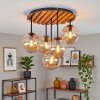 Boho drewniana lampa sufitowa Gastor z płytą lamelową i 5 bursztynowymi kloszami