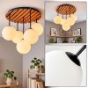 Lampa sufitowa Gastor boho z lamelową rozetą i 5 białymi kloszami szklanymi