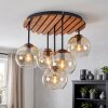 Boho lampa sufitowa Koyoto, lamelowa płyta ø 48 cm, pięć bursztynowych kul