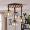 Klastrowa lampa sufitowa Koyoto z drewnianymi listwami i 4 szklanymi kulami
