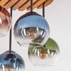 Boho plafoniera Koyoto z drewnianą osłoną lamelową i 4 szklanymi kloszami E14