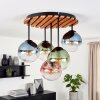 Boho lampa sufitowa Gastor nad stołem jadalnym, z drewnianymi lamelami