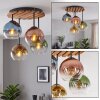 Retro lampa sufitowa Koyoto z drewnianymi lamelami i czterema szklanymi kloszami
