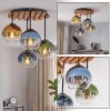 Boho lampa wisząca Koyoto z drewnianą osłoną, 4 złote kule nad stołem jadalnym
