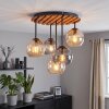 Okrągła lampa sufitowa Koyoto, wiszące klosze i naturalne drewniane lamele