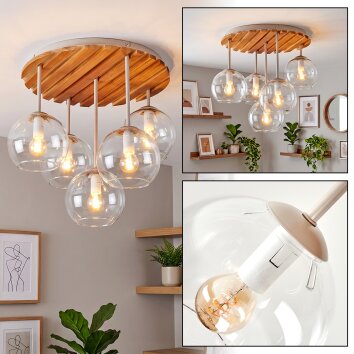Lampa sufitowa Koyoto z kulistymi kloszami, kolory naturalne, drewniane lamele