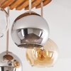 Boho lampa sufitowa Koyoto z drewnianą osłoną lamelową i 4 szklanymi kloszami w chromie