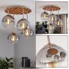 Boho plafoniera Koyoto z okrągłą drewnianą osłoną lamelową i 4 szklanymi kulami