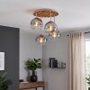 Boho plafoniera Koyoto z okrągłą drewnianą osłoną lamelową i 4 szklanymi kulami