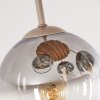 Boho plafoniera Koyoto z okrągłą drewnianą osłoną lamelową i 4 szklanymi kulami