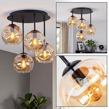 Nowoczesna lampa sufitowa Ripoll z 4 bursztynowymi szklanymi kloszami kulistymi