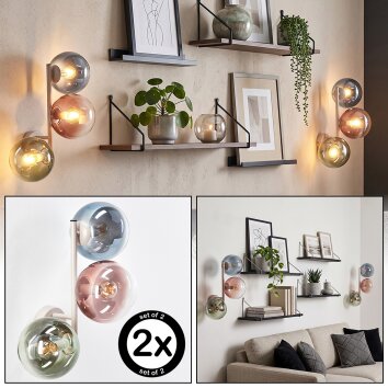 Kinkiet Gastor vintage, zestaw 2 szt. z trzema kulistymi wielobarwnymi kloszami