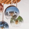 Boho plafoniera Koyoto, drewniana lamelowa podsufitka, 4 szklane kule