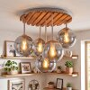 Okrągła boho lampa sufitowa Gastor z drewnianą płytą lamelową, 5 kloszy przydymionych