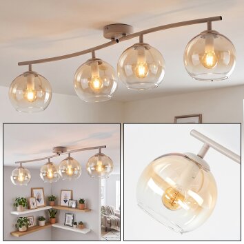 Nowoczesna lampa sufitowa Koyoto z 4 kulistymi kloszami bursztynowymi i przezroczystymi
