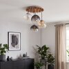 Boho lampa sufitowa z kulistymi kloszami Koyoto, drewniana lamelowa podsufitka