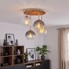 Boho lampa sufitowa z kulistymi kloszami Koyoto, drewniana lamelowa podsufitka