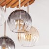 Boho lampa sufitowa z kulistymi kloszami Koyoto, drewniana lamelowa podsufitka