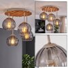 Boho plafoniera Koyoto w naturalnych kolorach z 4 przydymionymi kloszami kulistymi