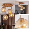 Naturalna boho lampa sufitowa Koyoto, 4 bursztynowe klosze, drewniana płyta lamelowa