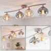 Retro lampa sufitowa Koyoto, 4 kuliste klosze w kolorach bursztynowym i przydymionym