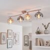 Retro lampa sufitowa Koyoto, 4 kuliste klosze w kolorach bursztynowym i przydymionym