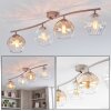 Lampa sufitowa Koyoto, falista listwa, 4 szklane klosze bursztynowe i przezroczyste