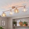 Lampa sufitowa Koyoto, falista listwa, 4 szklane klosze bursztynowe i przezroczyste