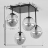 Lampa sufitowa Gastor z 4 szklanymi kloszami kulistymi nad stołem jadalnym