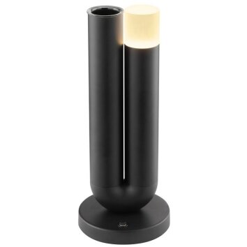 Brilliant cylindryczna lampa stołowa Sayu, czarny klosz, LED 2700 Kelvin ciepła biel IP44
