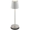 Brilliant LED lampa stołowa Elora, srebrny stożkowy klosz, 2700 Kelvin, ciepła biel, IP44