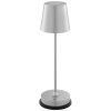 Brilliant LED lampa stołowa Elora, srebrny stożkowy klosz, 2700 Kelvin, ciepła biel, IP44