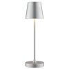Brilliant LED lampa stołowa Elora, srebrny stożkowy klosz, 2700 Kelvin, ciepła biel, IP44